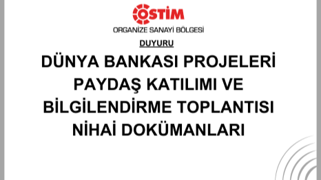 Dünya Bankası Projeleri Paydaş Katılımı ve Bilgilendirme Toplantısı Nihai Dokümanları