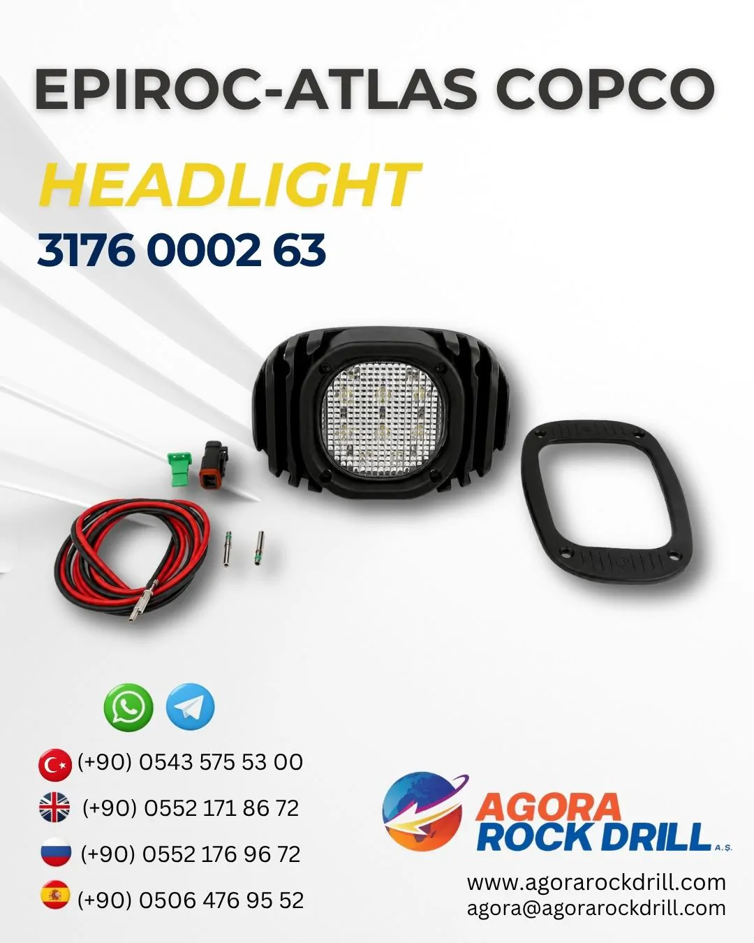 Epiroc - Atlas Copco - Headlight - 3176 0002 63 - 3176000263 - 3176-0002-63