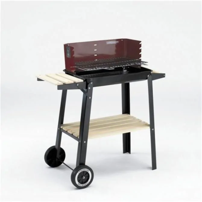 Rectangular Barbecue Grill with Wooden Shelves