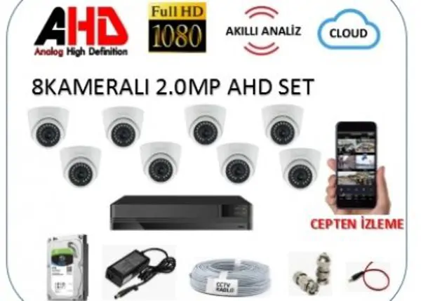 SilverStone 2.0MP AHD 8Kameralı Kamera Seti AKILLI ANALİZ