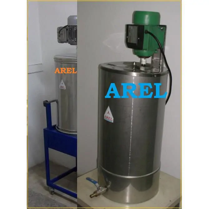 AREL ALFAX M 705 Portable, Stainless Steel Liquid Mixer Tank, with conical base.