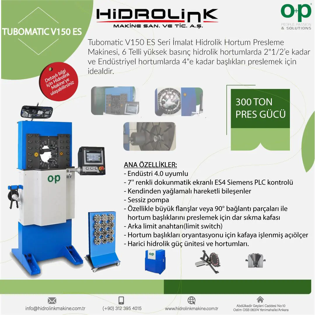 O+P SRL Tubomatic V150 Es Seri İmalat Hidrolik Hortum Presleme Makinesi
