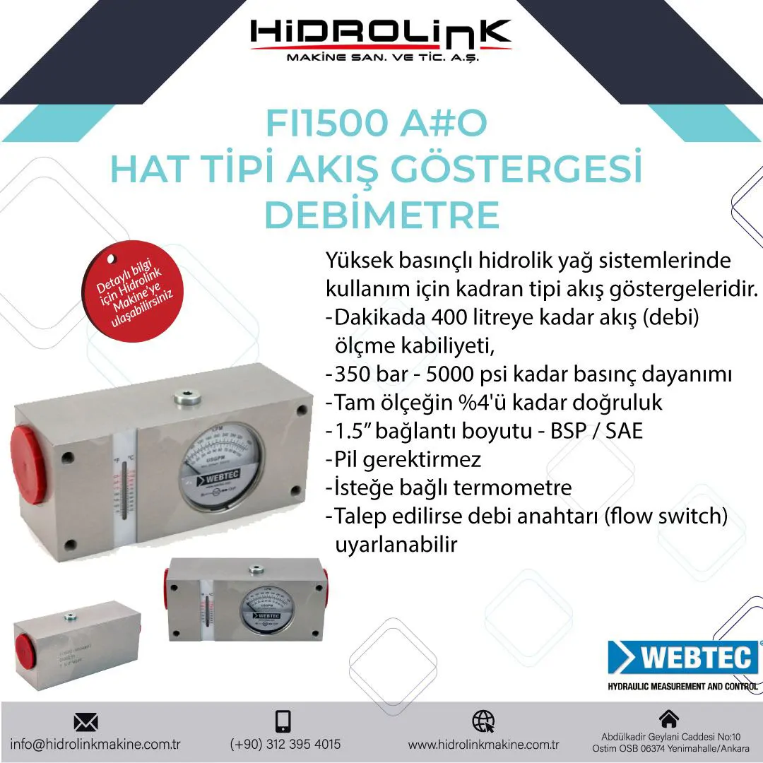 Webtec FI1500 A#O Hat Tipi Akış Göstergesi Debimetre